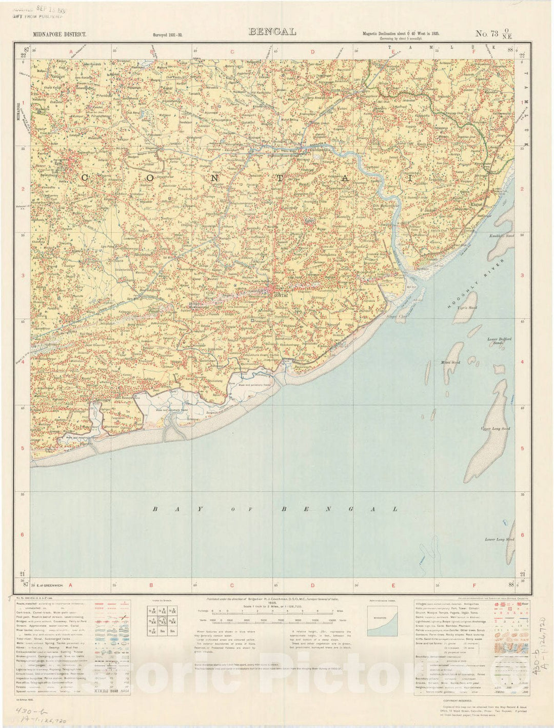 Map : Midnaport District, Bengal, no. 73 O/N.E. 1934, India and adjacent countries, Antique Vintage Reproduction