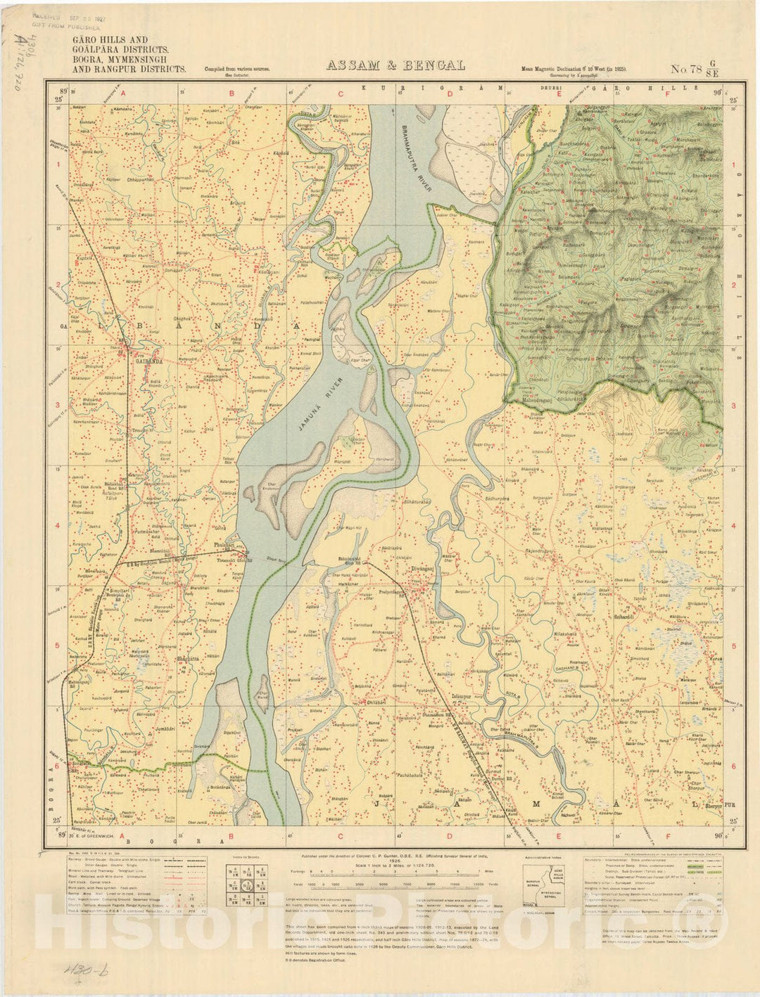 Historic Map : Garo Hills and Goalpara Districts, Bogra, Mymensingh and Rangpur Districts, Assam & Bengal, No. 78 G/S.E. 1926, India and adjacent countries, Antique Vintage Reproduction