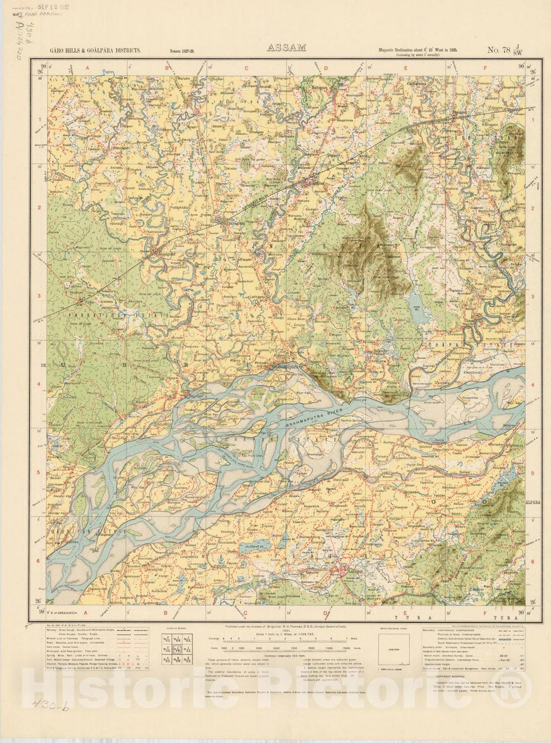 Map : Garo Hiills & Goalpara Districts, Assam, No. 78 J/S.W. 1931, India and adjacent countries, Antique Vintage Reproduction