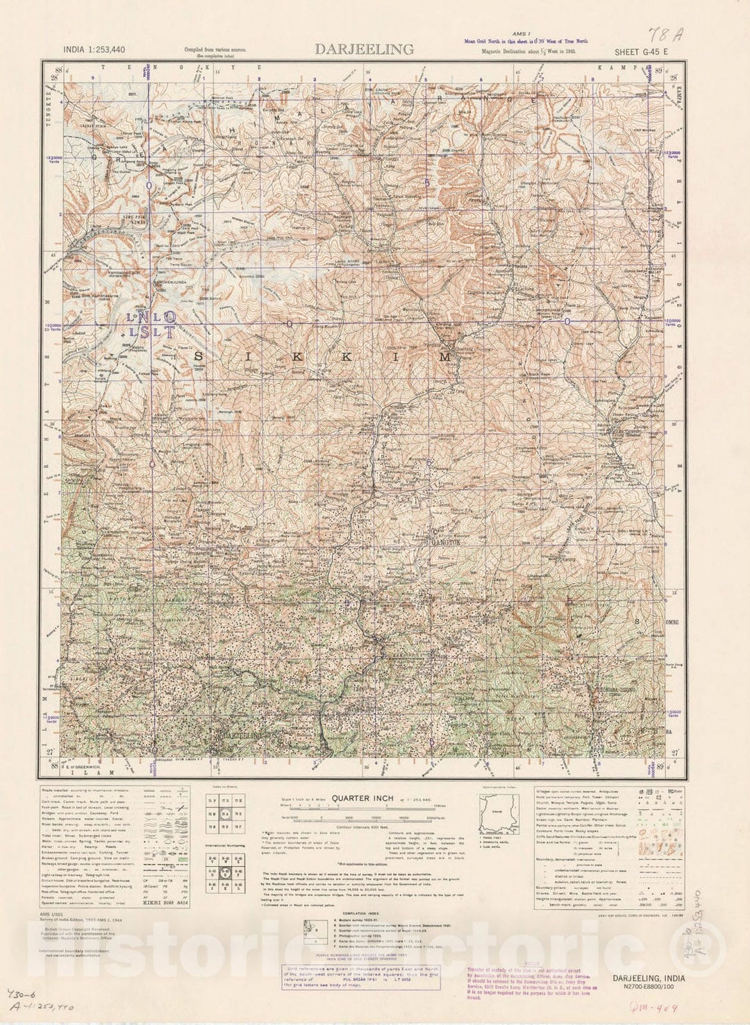 Map : Darjeeling, India 1943, India 1:253,440, Antique Vintage Reproduction