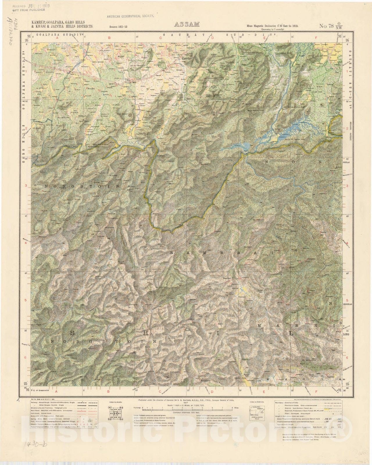 Map : Kamrup, Goalpara, Garo Hills & Khasi & Jaintia Hills Districts, Assam, No. 78 O/N.W. 1917, India and adjacent countries, Antique Vintage Reproduction