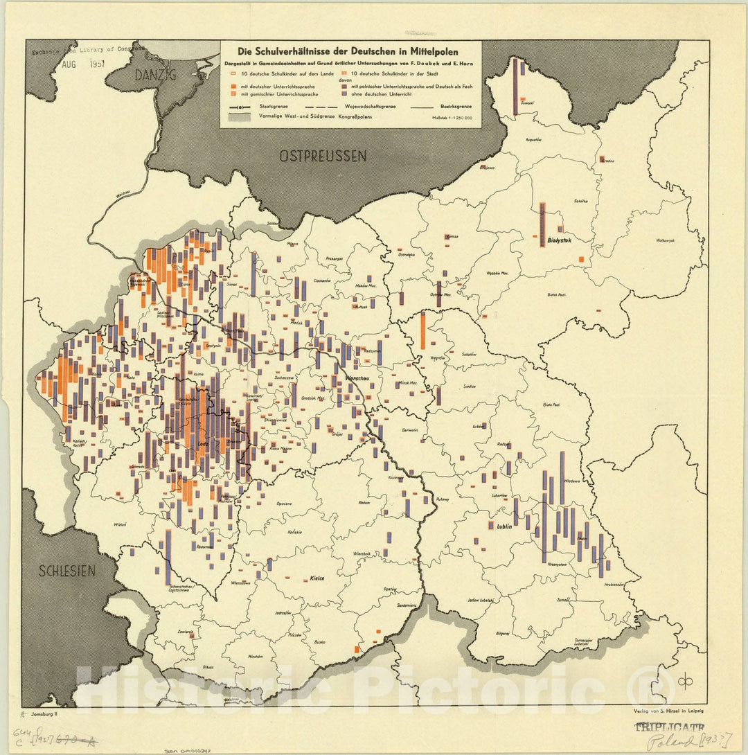 Map : Poland 1939, Die Schulverhaltnisse der Deutschen in Mittelpolen : dargestellt in Gemeindeeinheiten auf Grund ortlicher Untersuchungen von F. Doubek und E. Horn