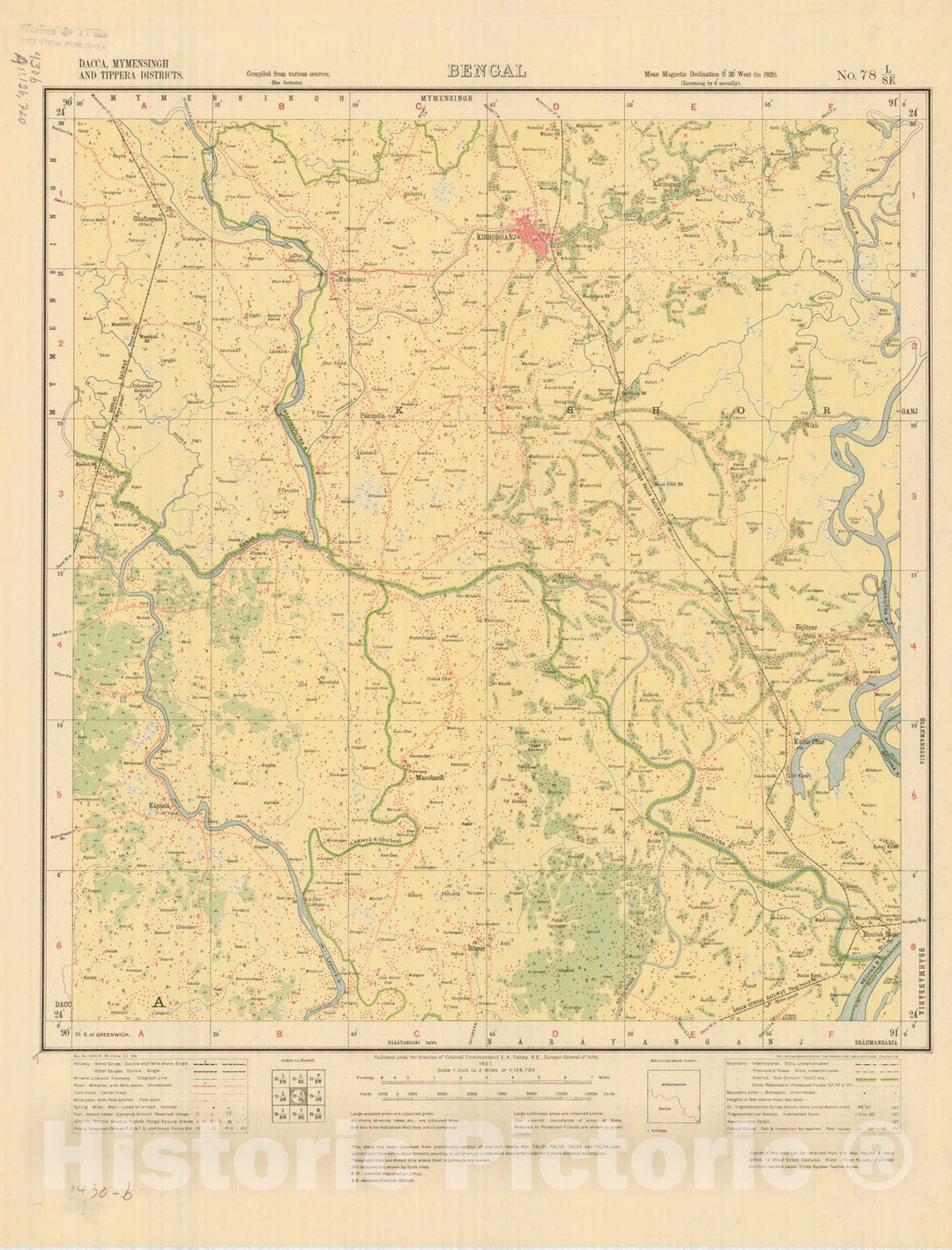 Map : Dacca, Mymensingh and Tippera Districts, Bengal No. 78 L/S.E. 1927, India and adjacent countries, Antique Vintage Reproduction