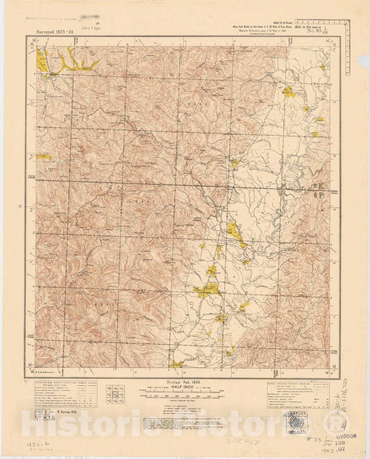 Map : Tamu, India 1943, India and adjacent countries. [India] No. 83, L, Antique Vintage Reproduction