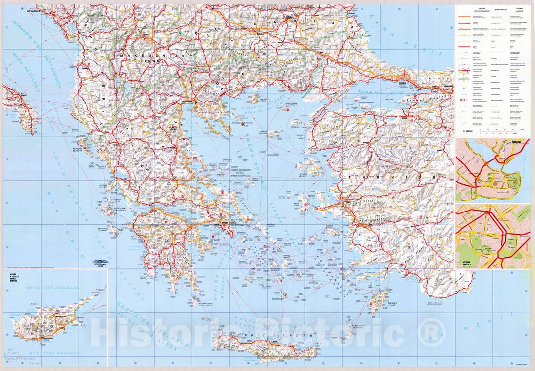 Map : Greece 2003, Gorogorszag, Griechenland, Grece 1:1 300 000 nevmutato , Antique Vintage Reproduction