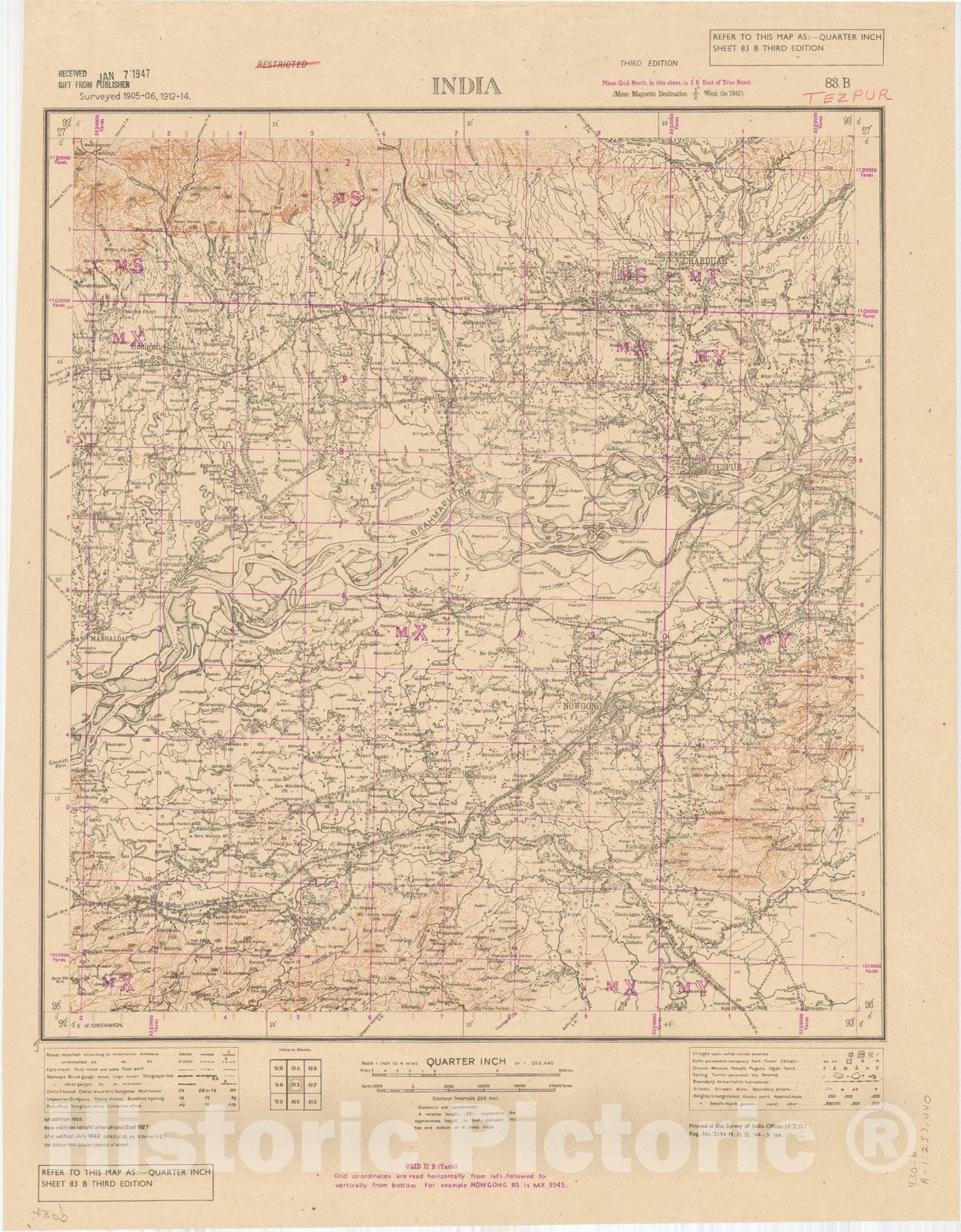 Map : Tezpur, India 1943, [Tezpur], India 83 B 1943. India 1:253,440, Antique Vintage Reproduction