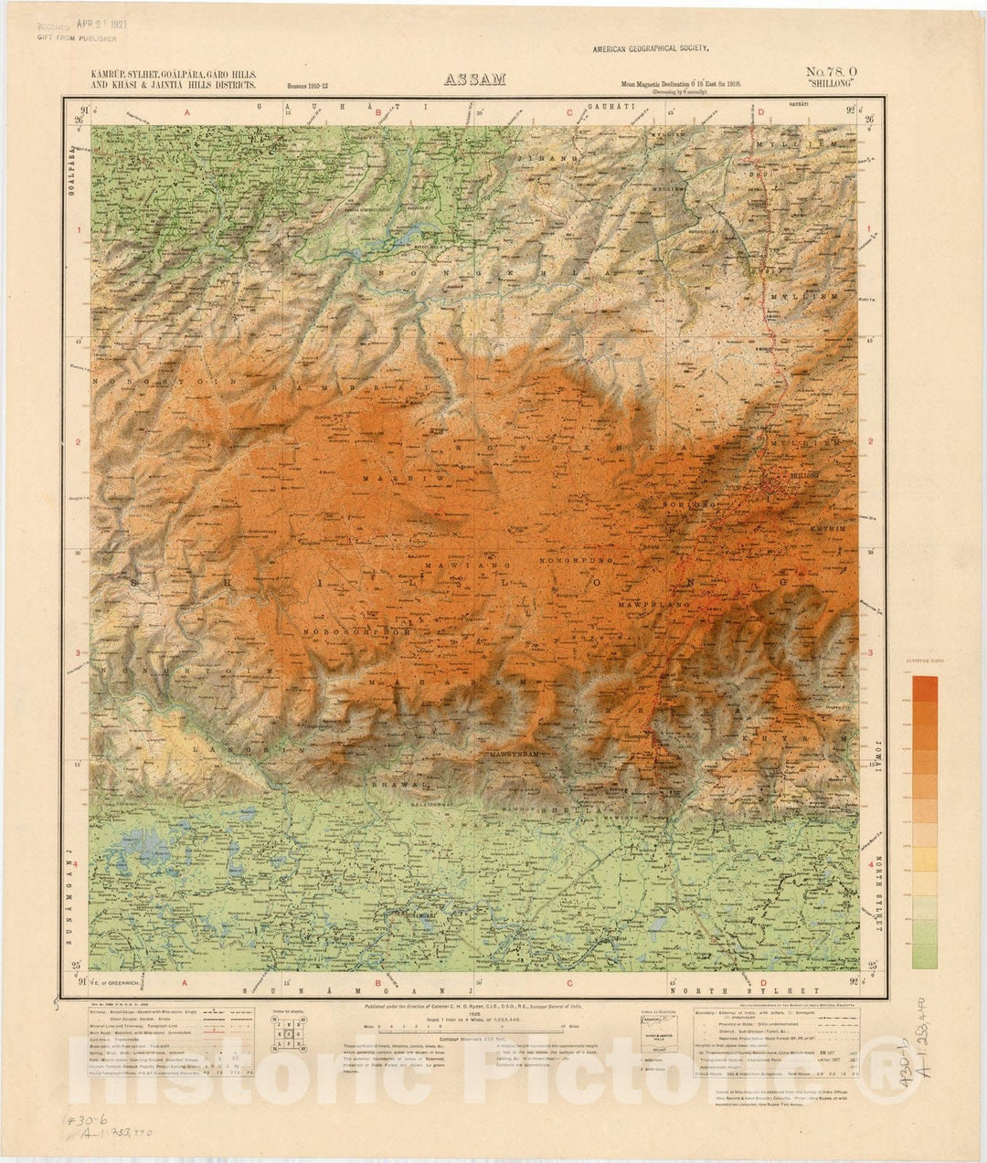 Map : Kamrup, Sylhet, Goalpara, Garo Hills, and Khasi & Jaintia Hills Districts, Assam No. 78 O 1920 2, India 1:253,440, Antique Vintage Reproduction