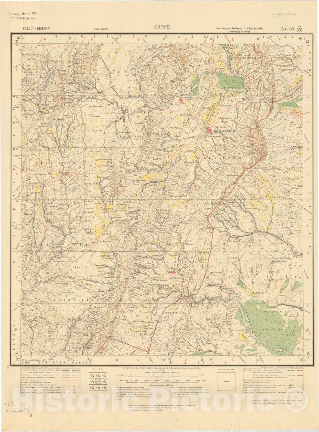 Map : Karachi District, Sind, No. 35 O/S.E. 1928, India and adjacent countries, Antique Vintage Reproduction