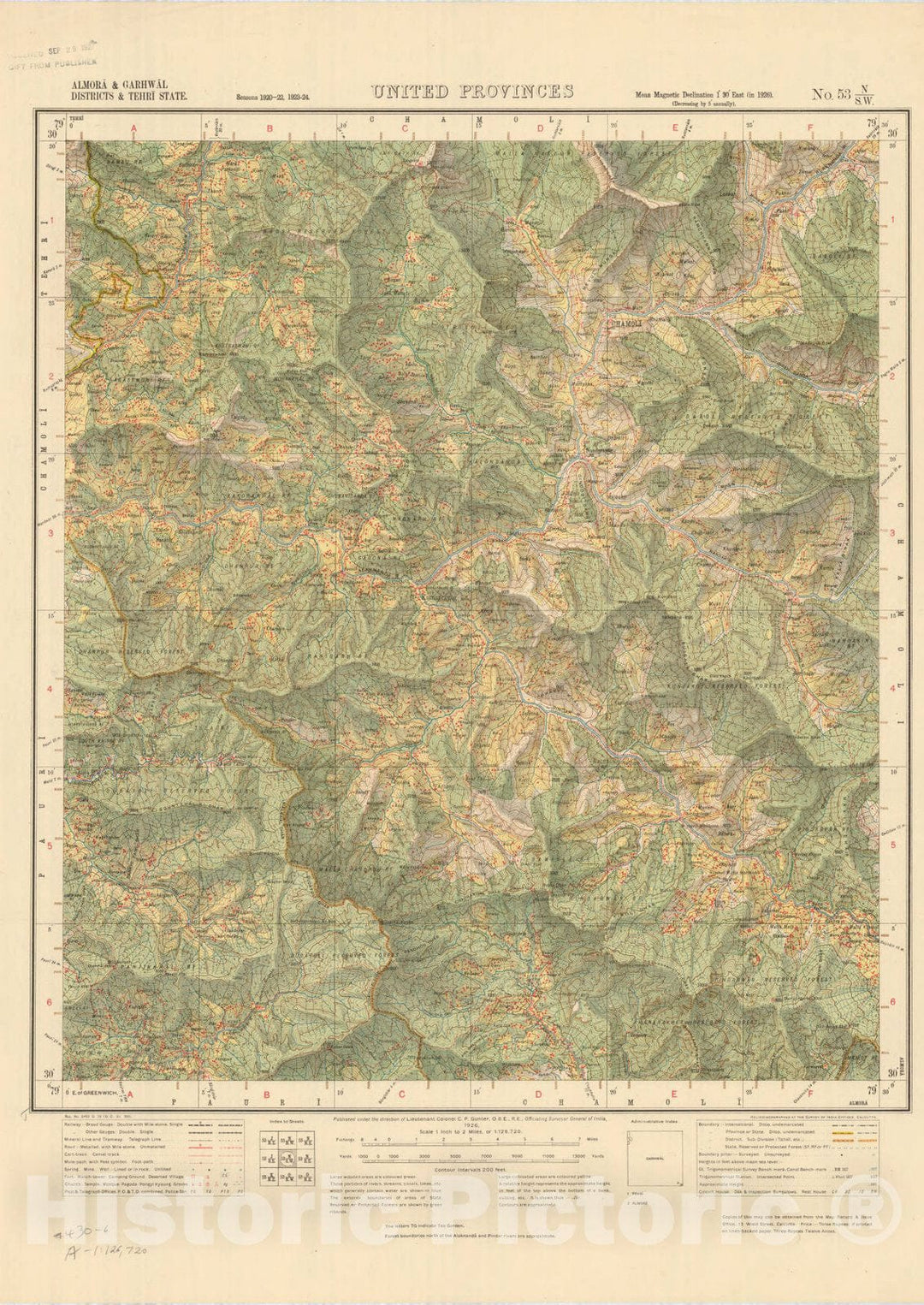 Map : Almora & Garhwal Districts & Tehri State, United Provinces, No. 53 N/S.W. 1926, India and adjacent countries, Antique Vintage Reproduction