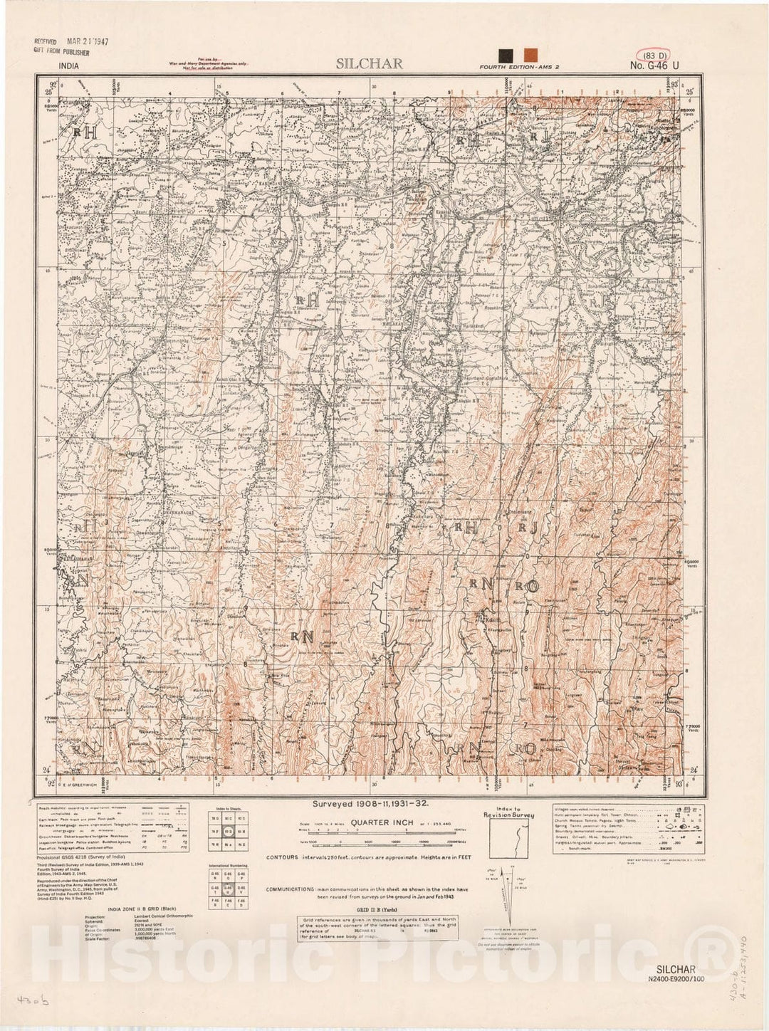 Map : Silchar, India 83 D 1945, India 1:253,440, Antique Vintage Reproduction