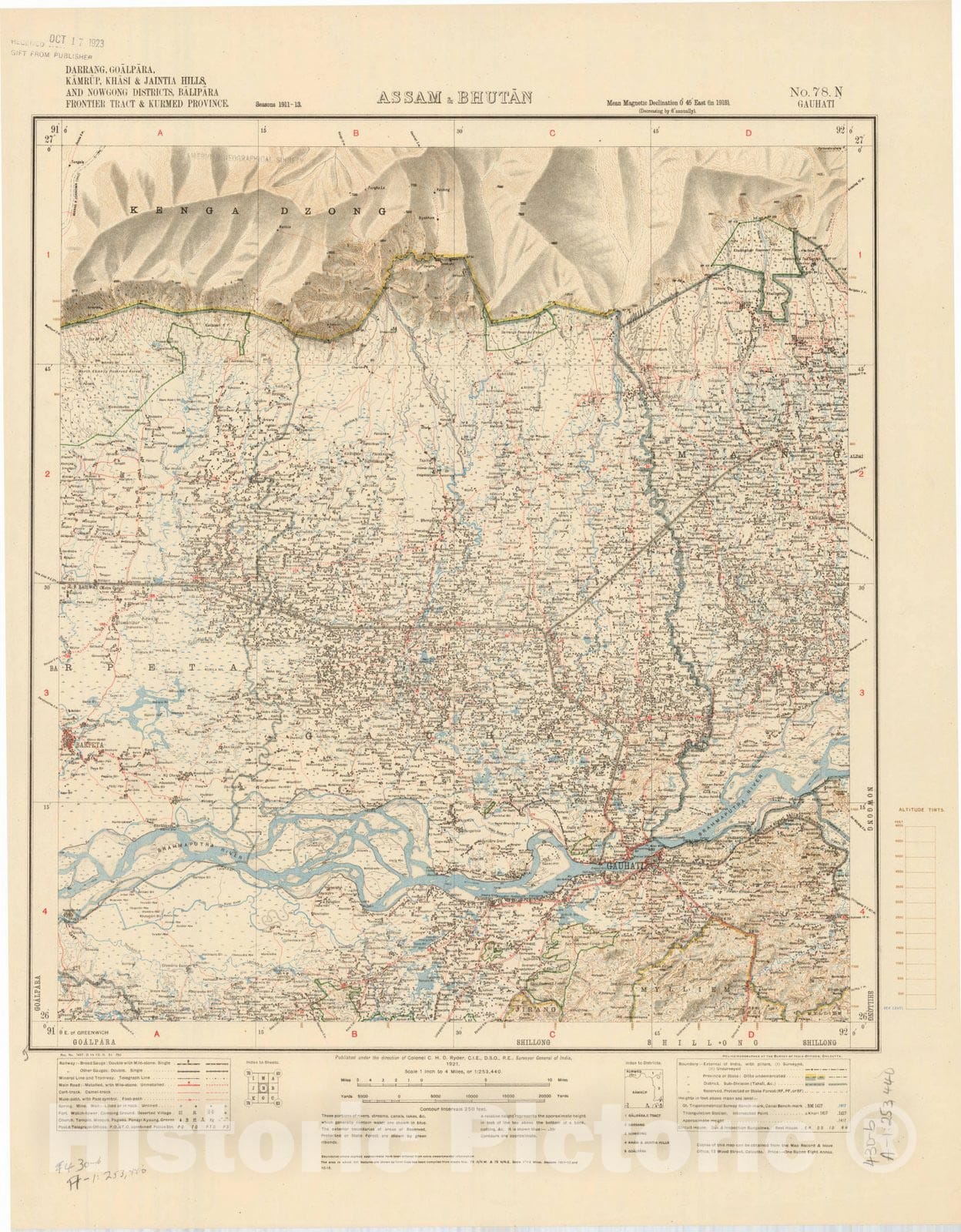 Historic Map : Darrang, Goalpara, Kamrup, Khasi & Jaintia Hills, and Nowgong Districts, Balipara Frontier Tract & Kurmed Province, Assam & Bhutan, No. 78 N 1921 2, India 1:253,440