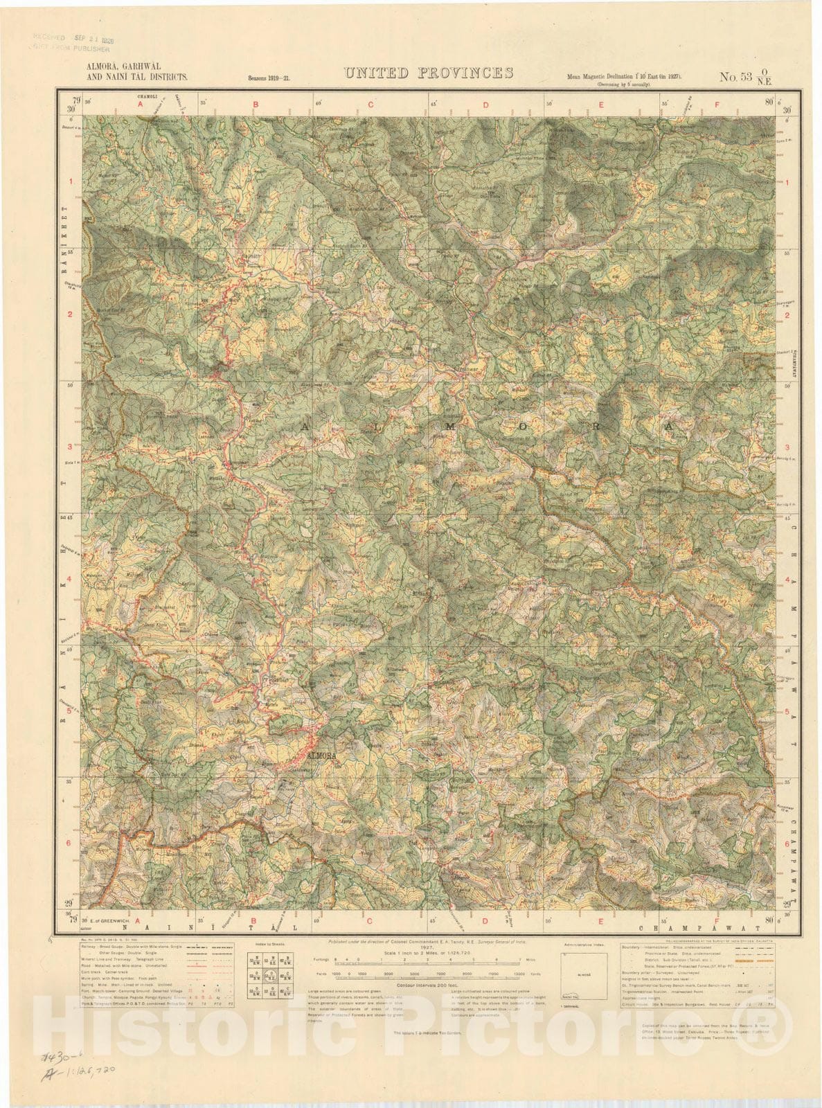 Map : Almora, Garhwal and Naini Talk Districts, United Provinces, No. 53 O/N.E. 1927, India and adjacent countries, Antique Vintage Reproduction