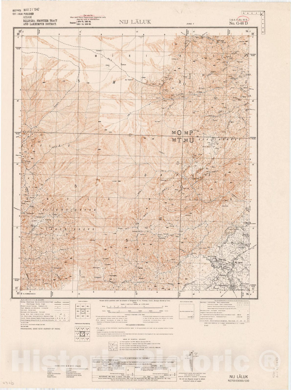 Map : Assam, Balipara Frontier Tract and Lakhimpur District, Nij Laluk, No. 83 E 1942, India 1:253,440, Antique Vintage Reproduction