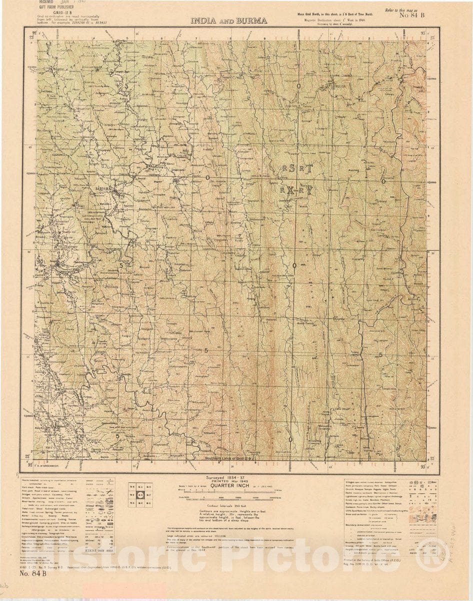 Map : India and Burma No. 84 B1943, India 1:253,440, Antique Vintage Reproduction