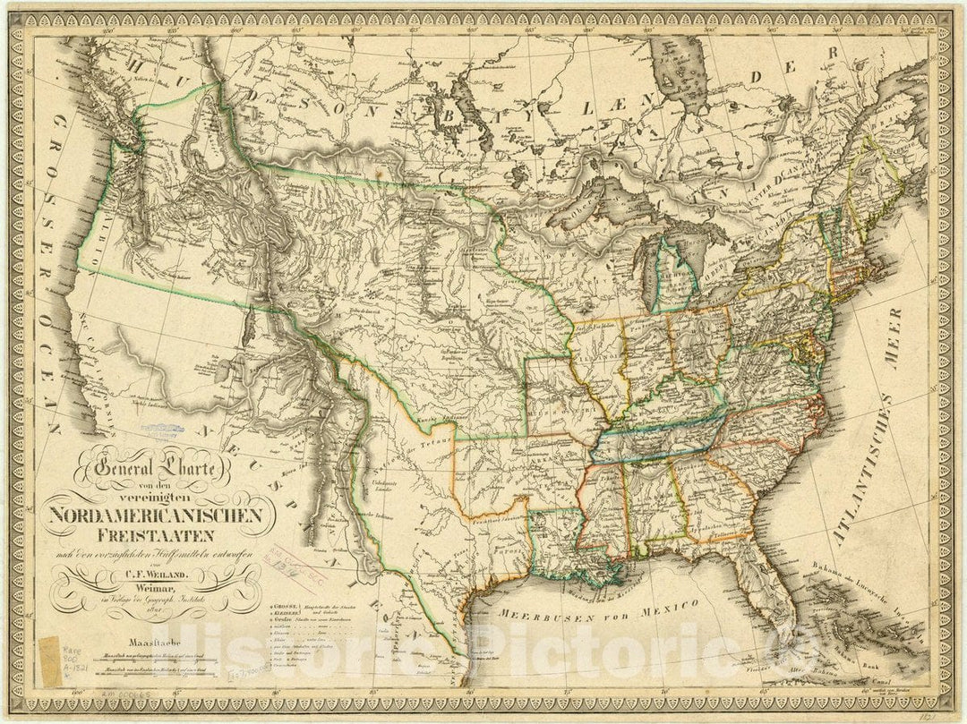 Map : United States 1821, General Charte von den vereinigten Nordamericanischen Freistaaten , Antique Vintage Reproduction