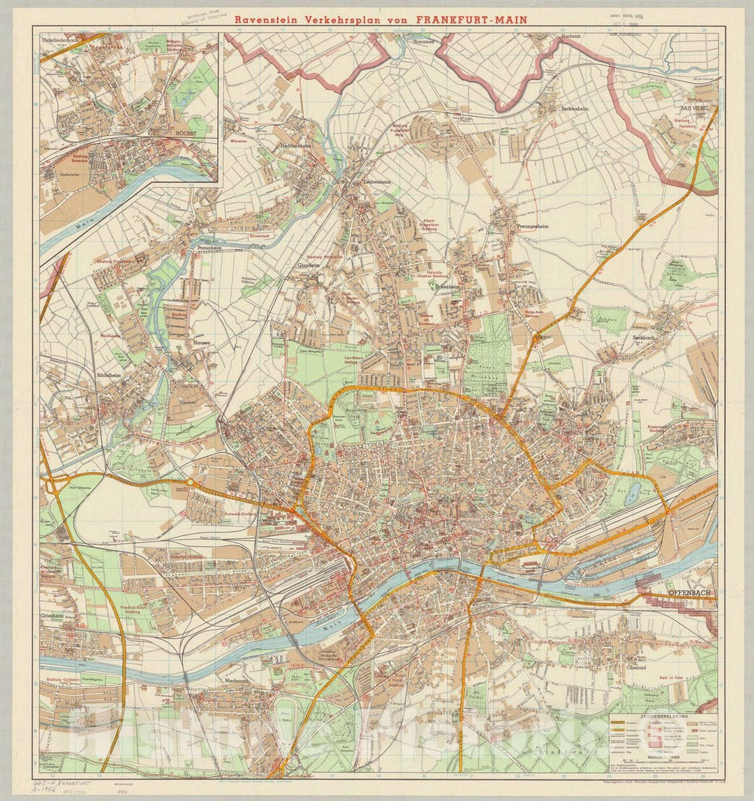 Map : Frankfurt am Main, Germany 1956, Ravenstein Verkehrsplan von Frankfurt-Main , Antique Vintage Reproduction