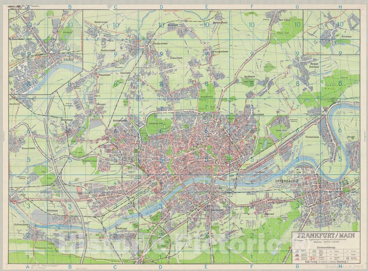 Map : Frankfurt am Main, Germany 1950, Frankfurt , Antique Vintage Reproduction