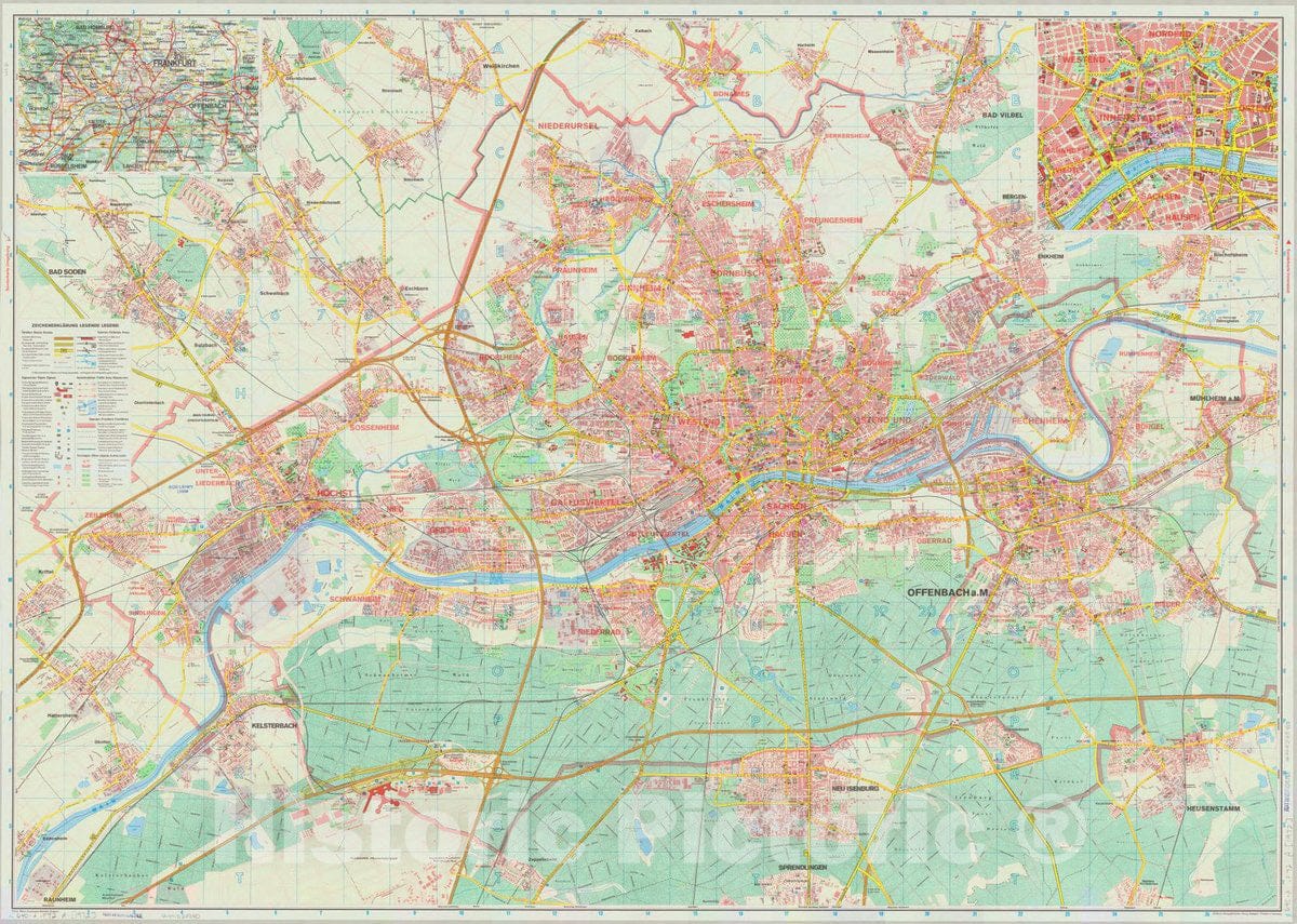 Map : Frankfurt am Main, Germany 1972, General Stadtplan, Frankfurt, Antique Vintage Reproduction