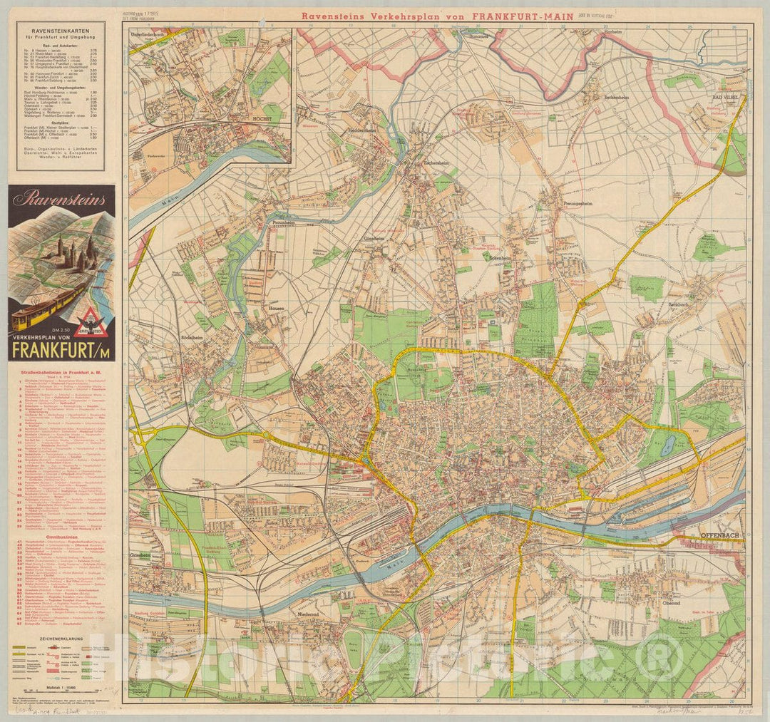 Map : Frankfurt am Main, Germany 1954, Ravenstein Verkehrsplan von Frankfurt-Main , Antique Vintage Reproduction