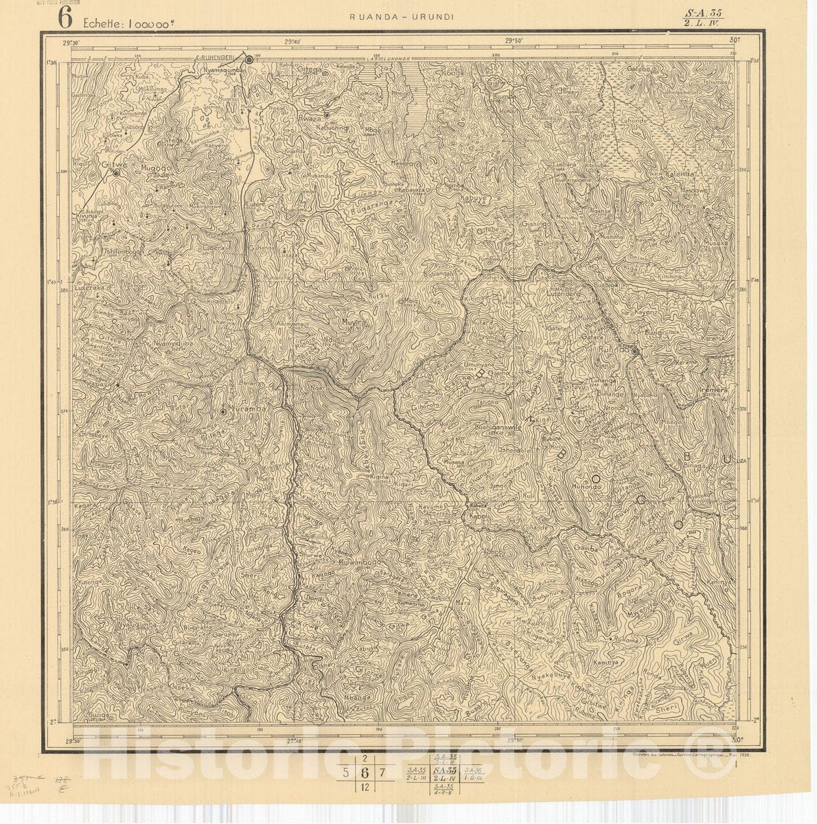 Map : Ruanda-Urundi, Africa 1948 6, Belgian Congo, Africa Ruanda-Urundi District scale 1:100,000 , Antique Vintage Reproduction