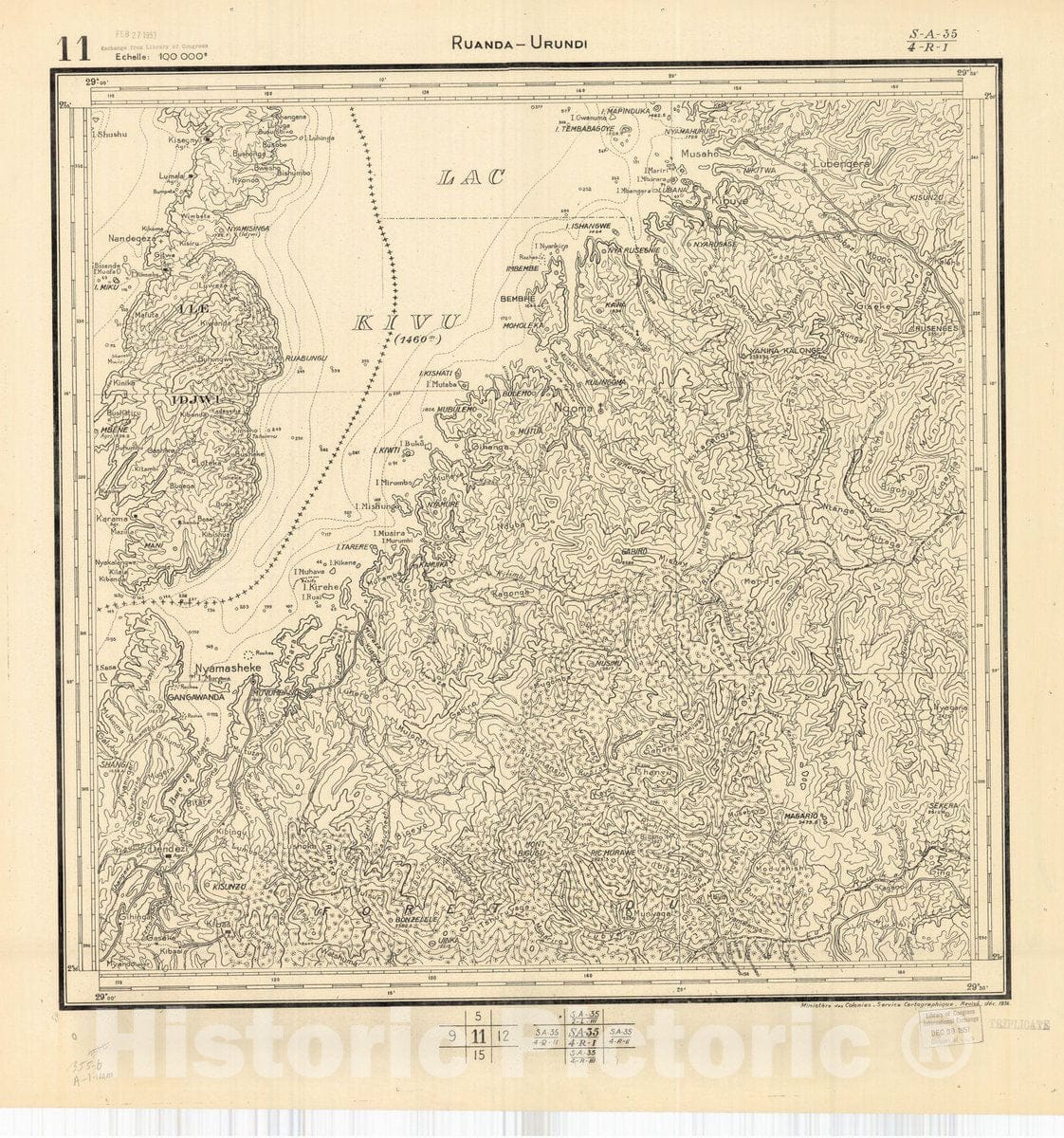 Map : Ruanda-Urundi, Africa 1948 8, Belgian Congo, Africa Ruanda-Urundi District scale 1:100,000 , Antique Vintage Reproduction