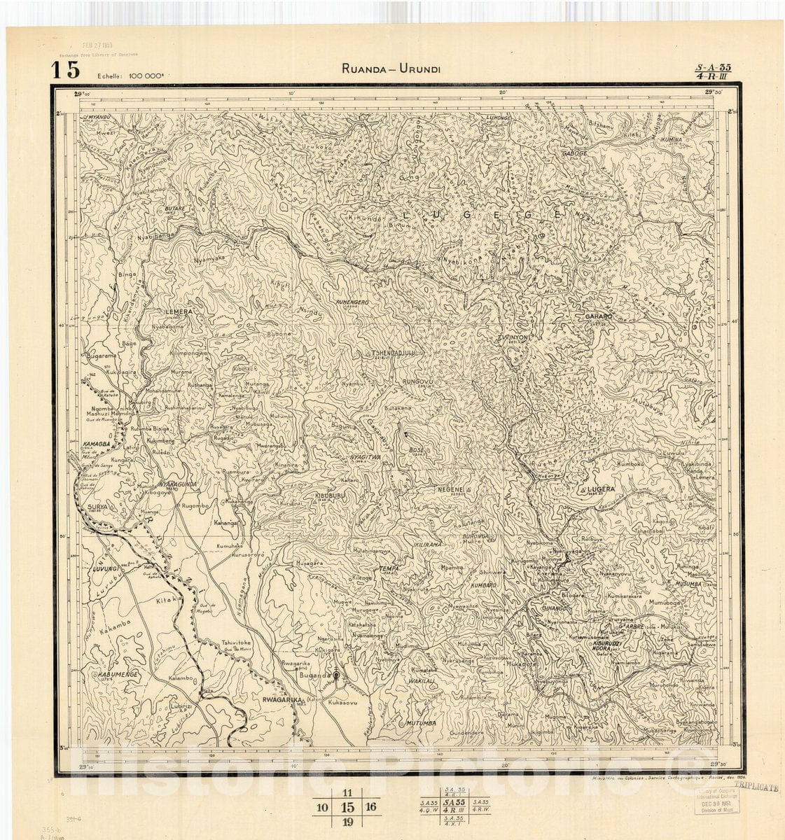 Map : Ruanda-Urundi, Africa 1948 11, Belgian Congo, Africa Ruanda-Urundi District scale 1:100,000 , Antique Vintage Reproduction