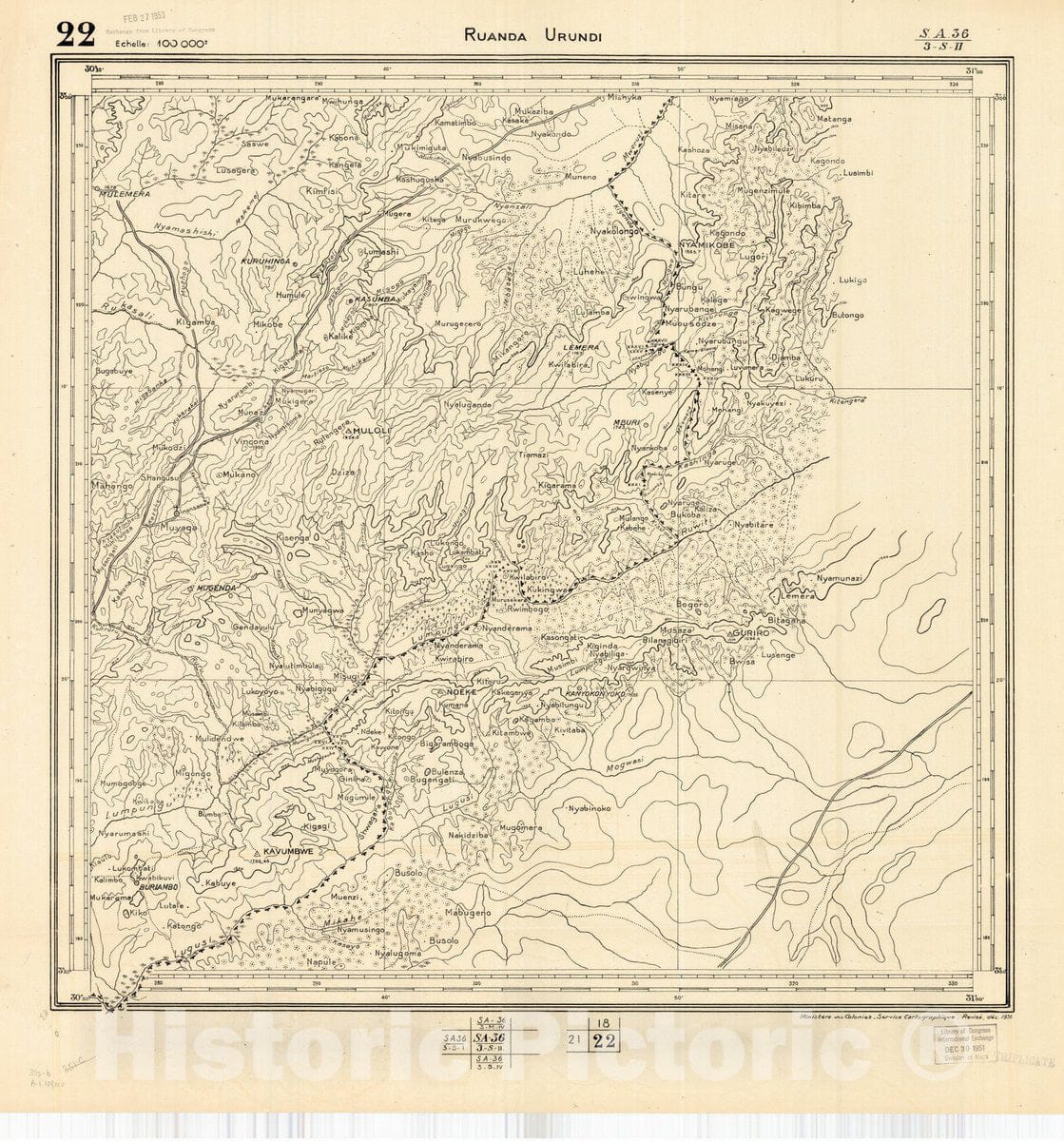 Map : Ruanda-Urundi, Africa 1948 16, Belgian Congo, Africa Ruanda-Urundi District scale 1:100,000 , Antique Vintage Reproduction