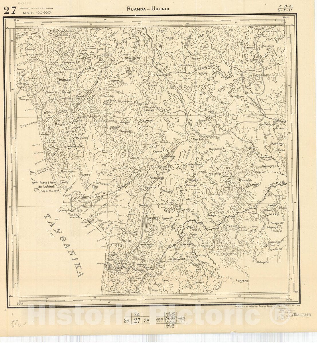 Map : Ruanda-Urundi, Africa 1948 30, Belgian Congo, Africa Ruanda-Urundi District scale 1:100,000 , Antique Vintage Reproduction