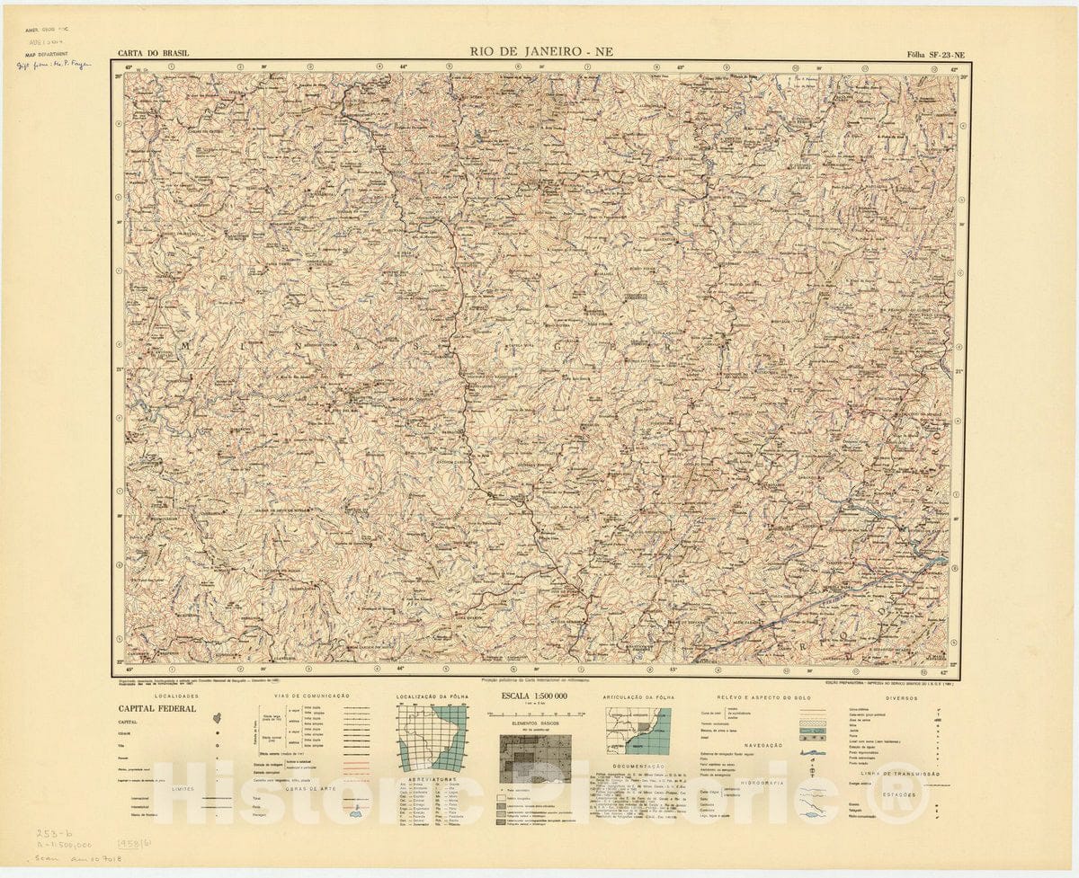 Map : Rio de Janeiro - NE, Brazil 1961, Carta do Brasil , Antique Vintage Reproduction