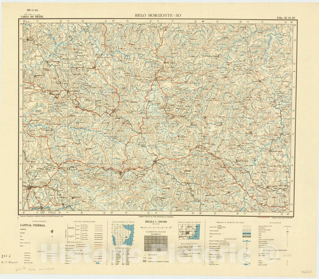 Map : Belo Horizonte - SO, Brazil 1952, Carta do Brasil , Antique Vintage Reproduction