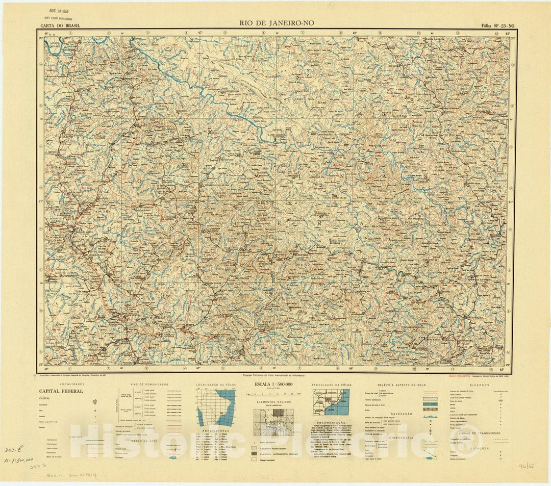 Map : Rio de Janeiro - NO, Brazil 1951, Carta do Brasil , Antique Vintage Reproduction