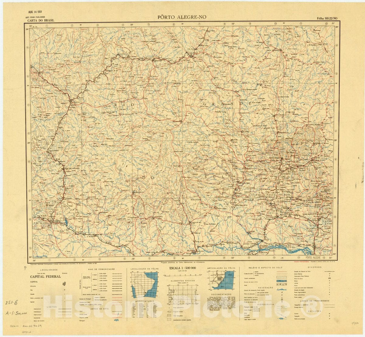 Map : Porto Alegre - NO, Brazil 1950, Carta do Brasil , Antique Vintage Reproduction