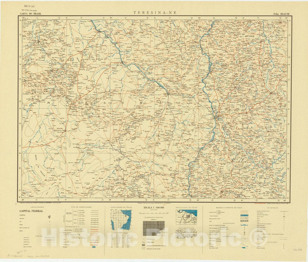 Map : Teresina - NE, Brazil 1947, Carta do Brasil , Antique Vintage Reproduction