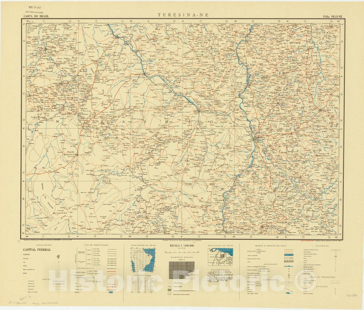 Map : Teresina - NE, Brazil 1947, Carta do Brasil , Antique Vintage Reproduction