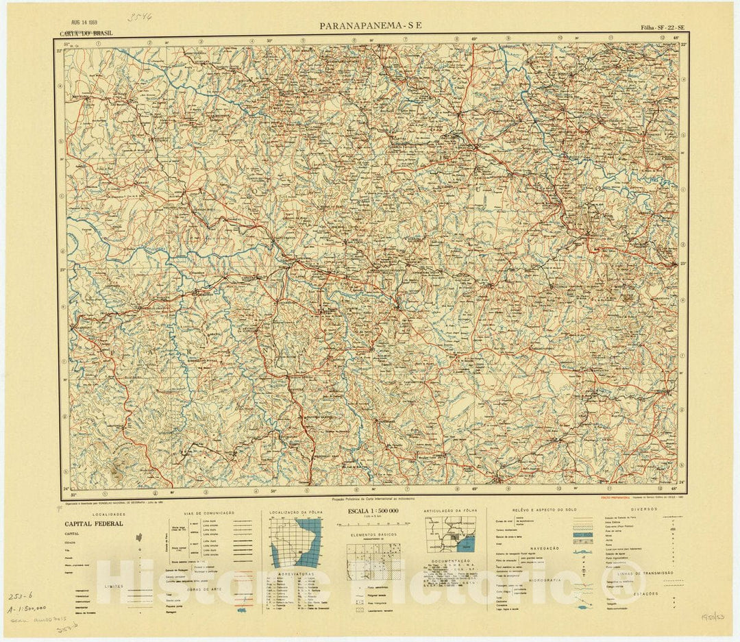 Map : Paranapanema - SE, Brazil 1950, Carta do Brasil , Antique Vintage Reproduction