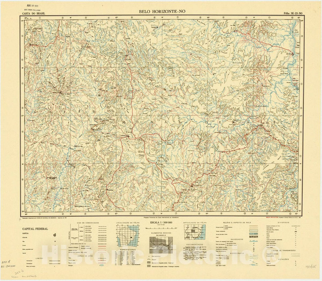 Map : Belo Horizonte - NO, Brazil 1952, Carta do Brasil , Antique Vintage Reproduction