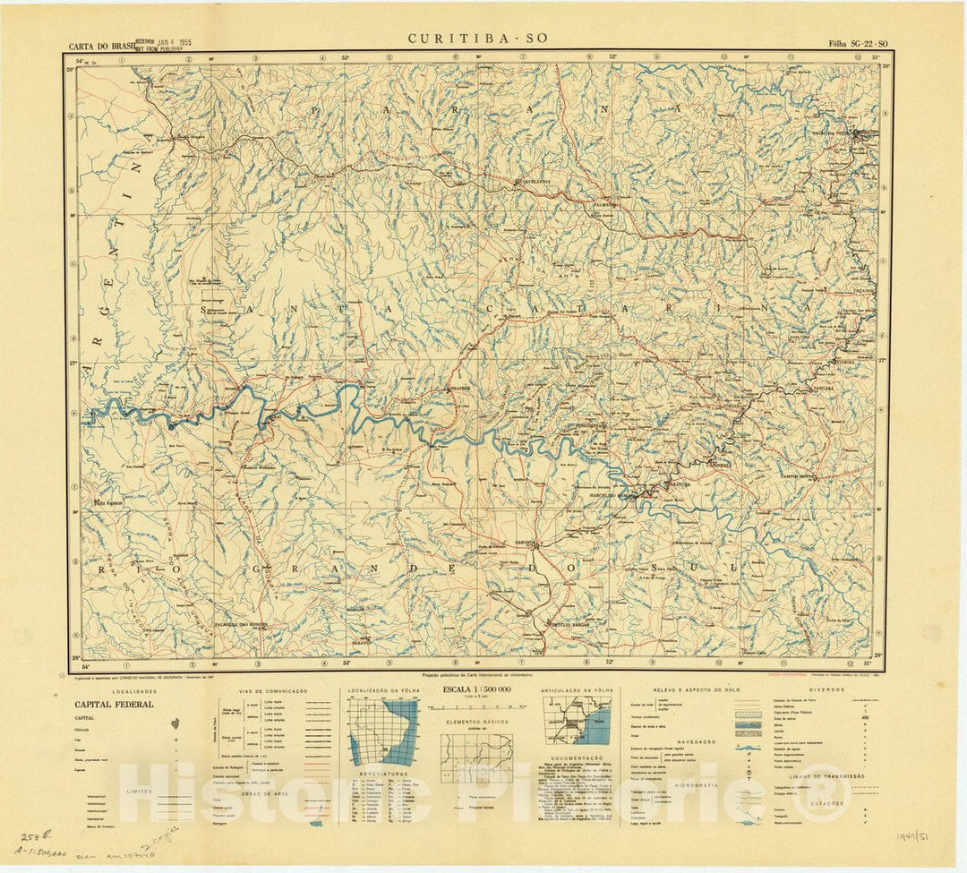 Map : Curitiba - SO, Brazil 1947, Carta do Brasil , Antique Vintage Reproduction