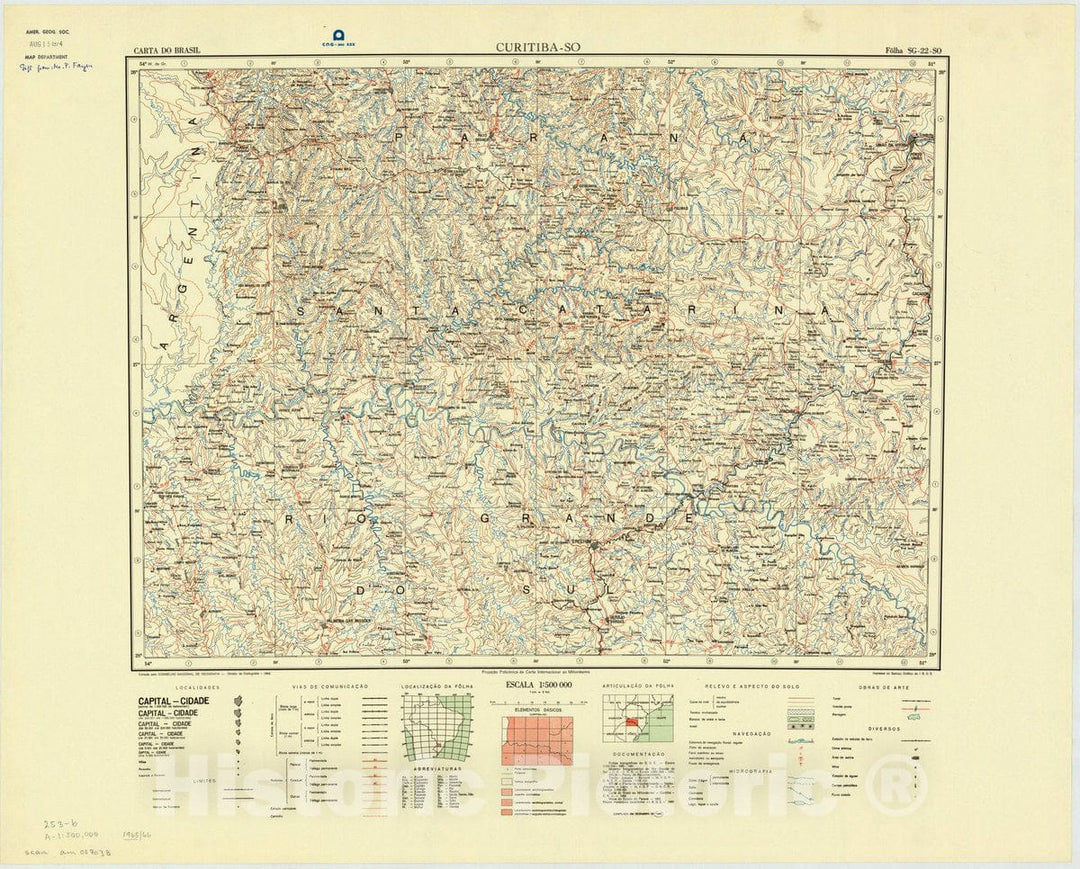 Map : Curitiba - SO, Brazil 1966, Carta do Brasil , Antique Vintage Reproduction