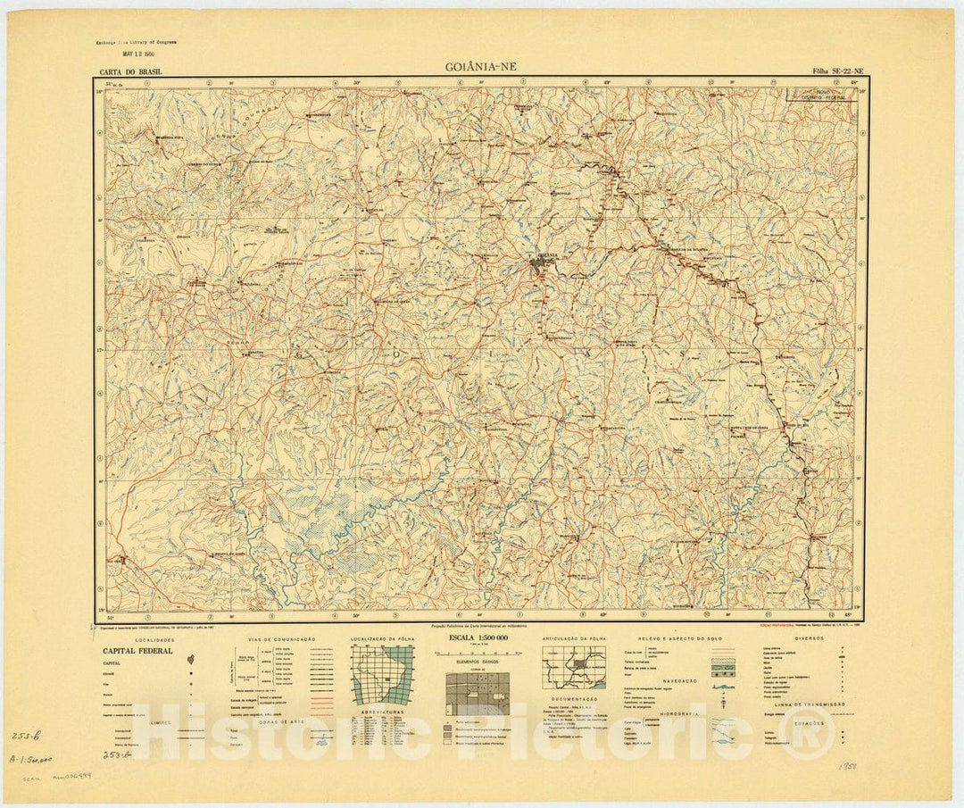 Map : Goiania - NE, Brazil 1957, Carta do Brasil , Antique Vintage Reproduction