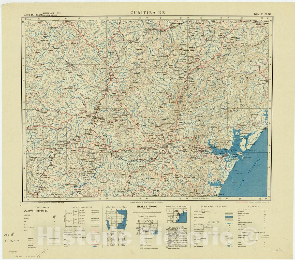 Map : Curitiba - NE, Brazil 1949, Carta do Brasil , Antique Vintage Reproduction