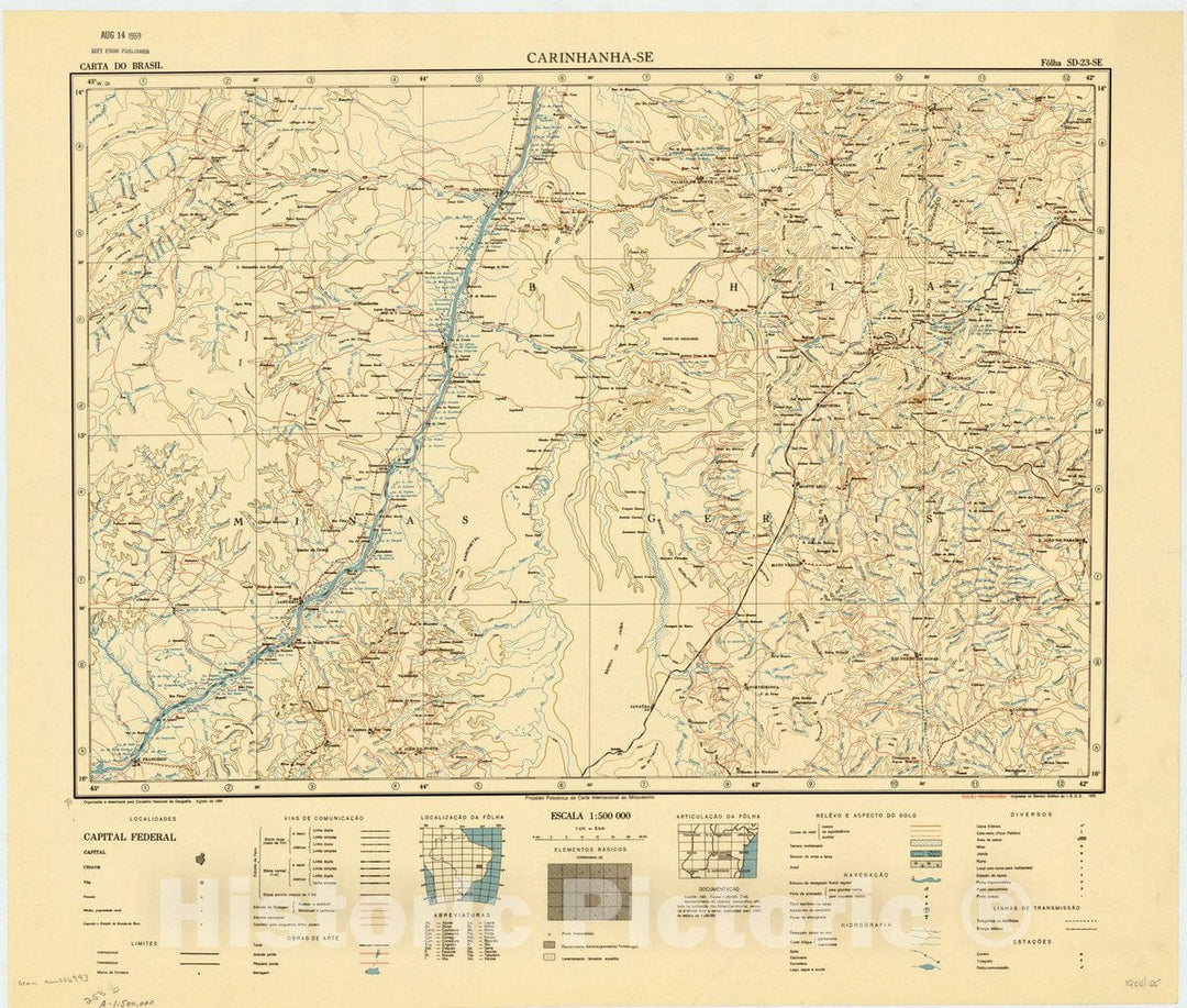 Map : Carinhanha - SE, Brazil 1954, Carta do Brasil , Antique Vintage Reproduction