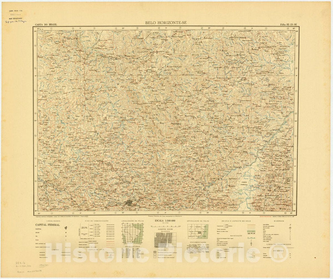 Map : Belo Horizonte - SE, Brazil 1955, Carta do Brasil , Antique Vintage Reproduction