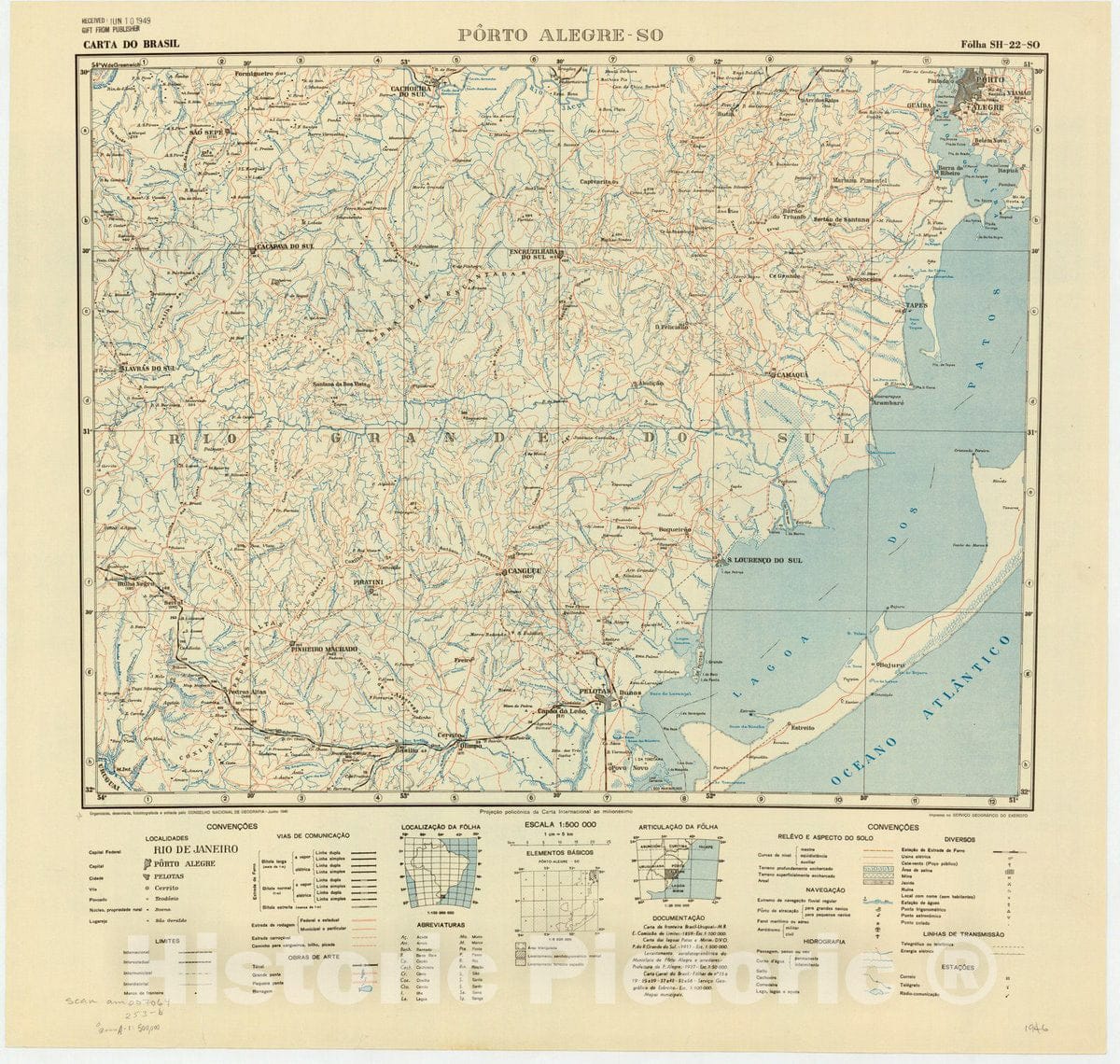 Map : Porto Alegre - SO, Brazil 1946, Carta do Brasil , Antique Vintage Reproduction