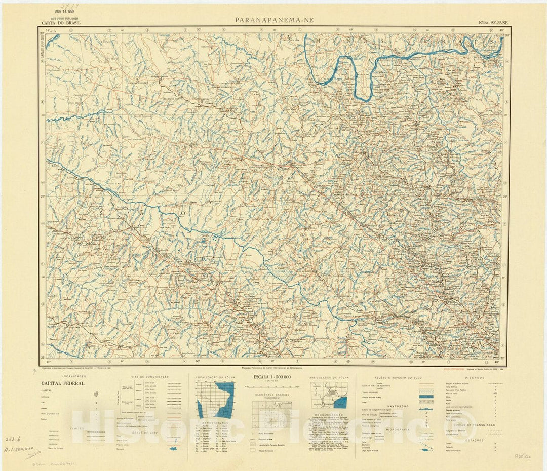 Map : Paranapanema - NE, Brazil 1950, Carta do Brasil , Antique Vintage Reproduction