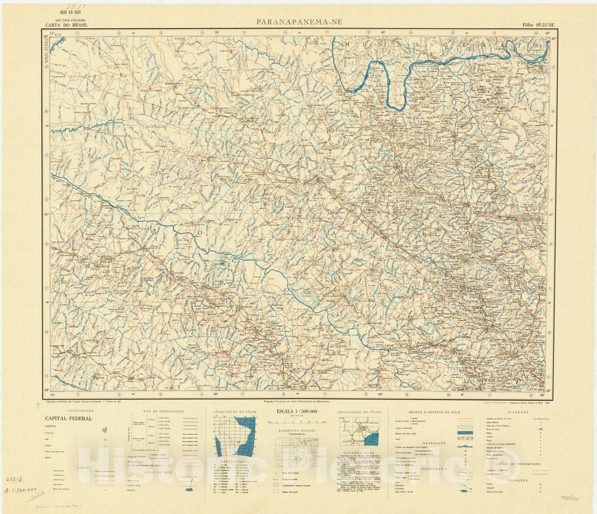 Map : Paranapanema - NE, Brazil 1950, Carta do Brasil , Antique Vintage Reproduction