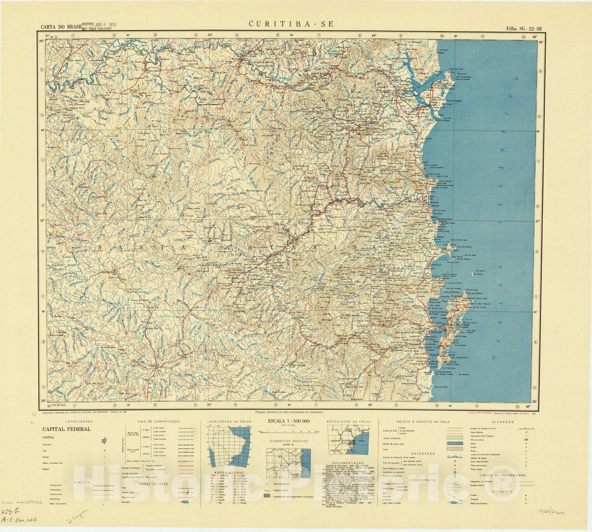 Map : Curitiba - SE, Brazil 1950, Carta do Brasil , Antique Vintage Reproduction