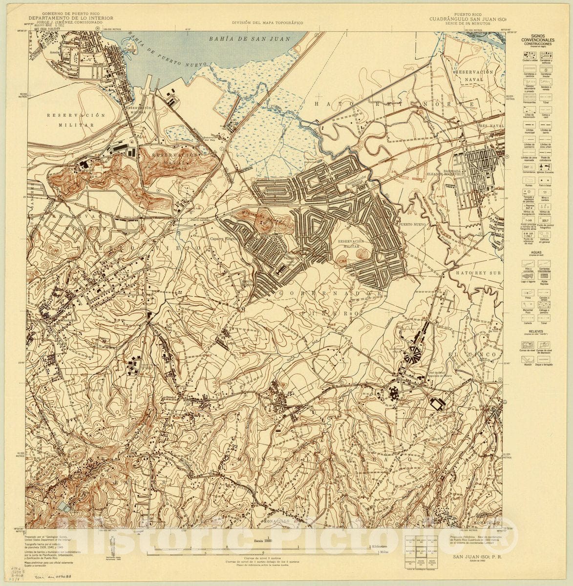 Map : San Juan, Puerto Rico 1950 3, Puerto Rico, cuadrangulo San Juan ... : serie de 3 3, Antique Vintage Reproduction