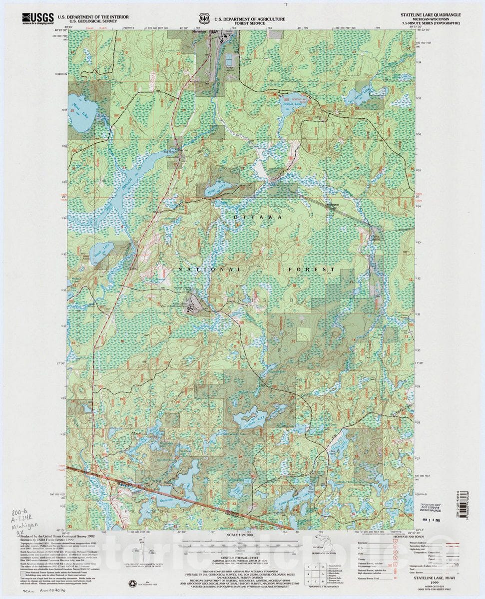 Map : Stateline Lake, Michigan 1999, Stateline Lake, MI-WI , Antique Vintage Reproduction