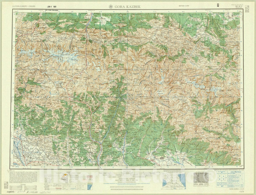 Map : Gora Kazbek 1958, Eastern Europe 1:250,000 Gora Kazbek NK 38-5 series N501, Antique Vintage Reproduction