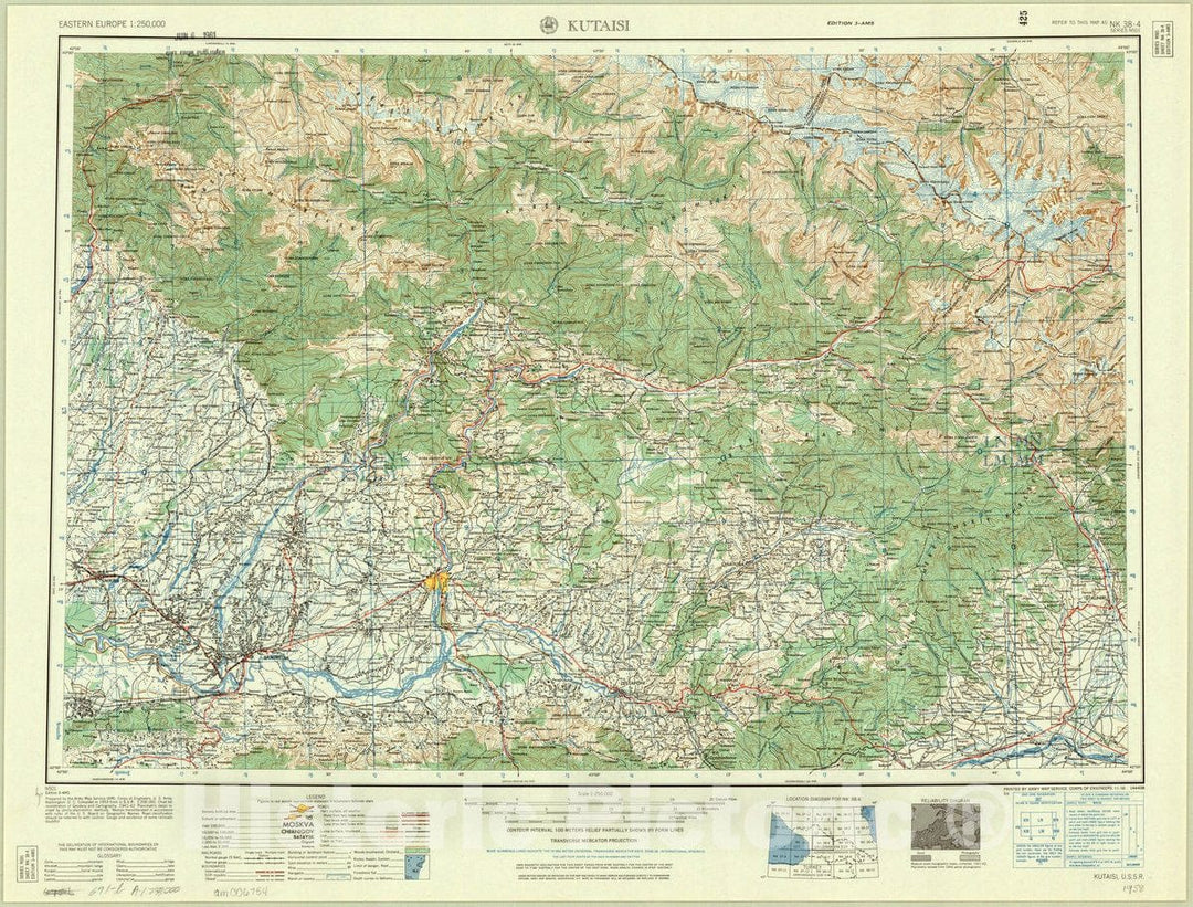 Map : Kutaisi 1958, Eastern Europe 1:250,000 Kutaisi NK 37-4 series N501, Antique Vintage Reproduction